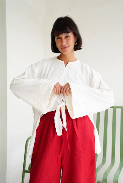 Fringe Texture Blouse - White