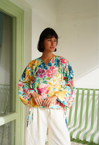 Watercolor Wrap Top