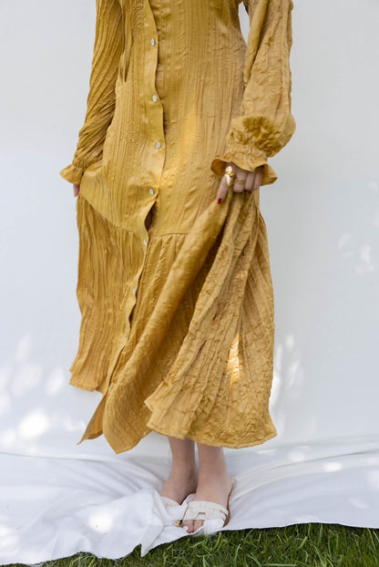 Lily Crushed Shirt Dress in Mustard