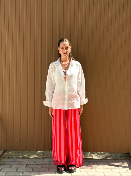 The Striped Wide Leg Pants in Red