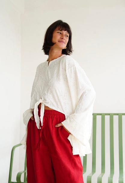 Fringe Texture Blouse - White