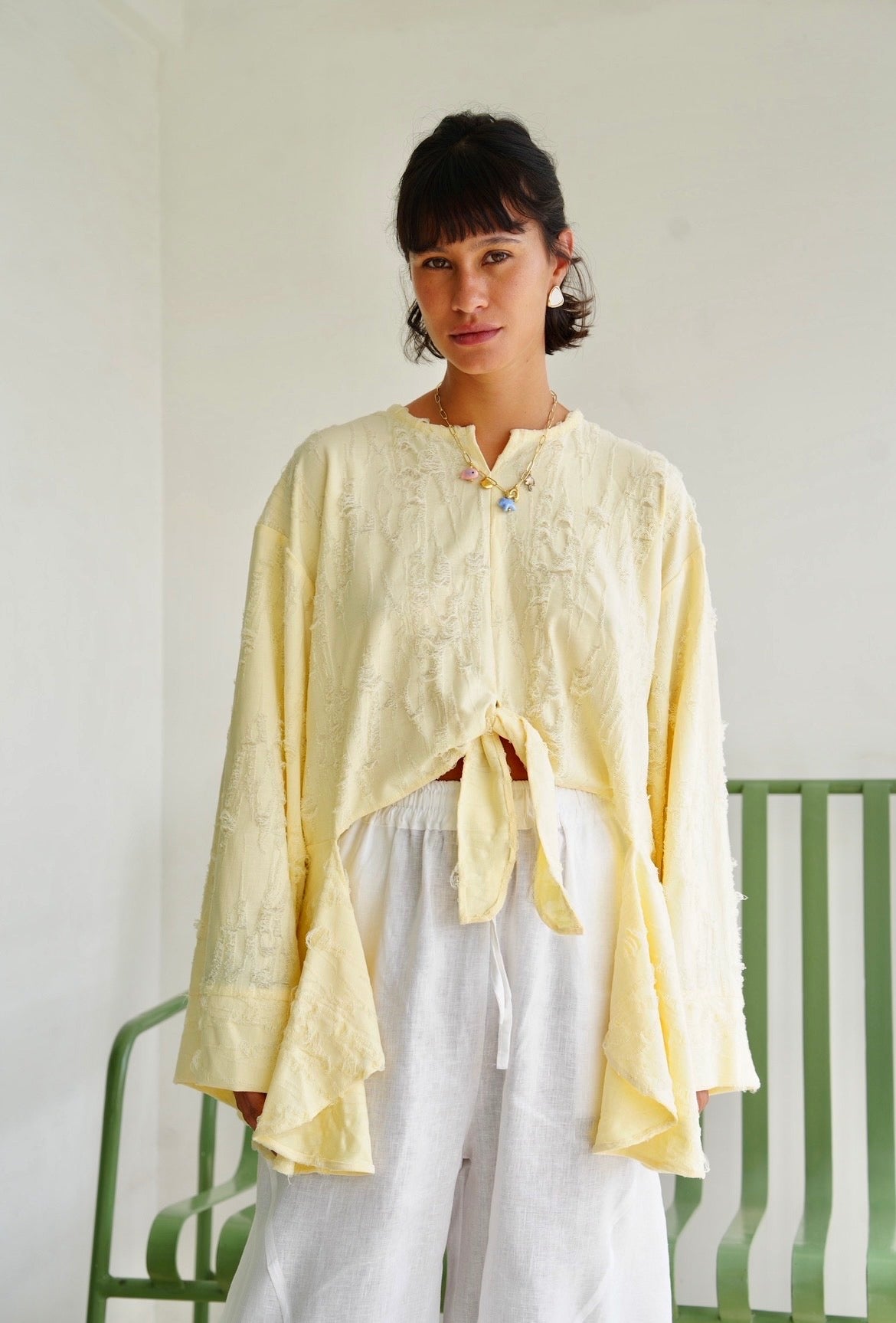 Fringe Texture Blouse - Pastel Yellow