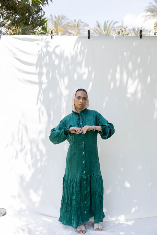 Lily Crushed Shirt Dress in Green
