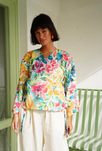 Watercolor Wrap Top