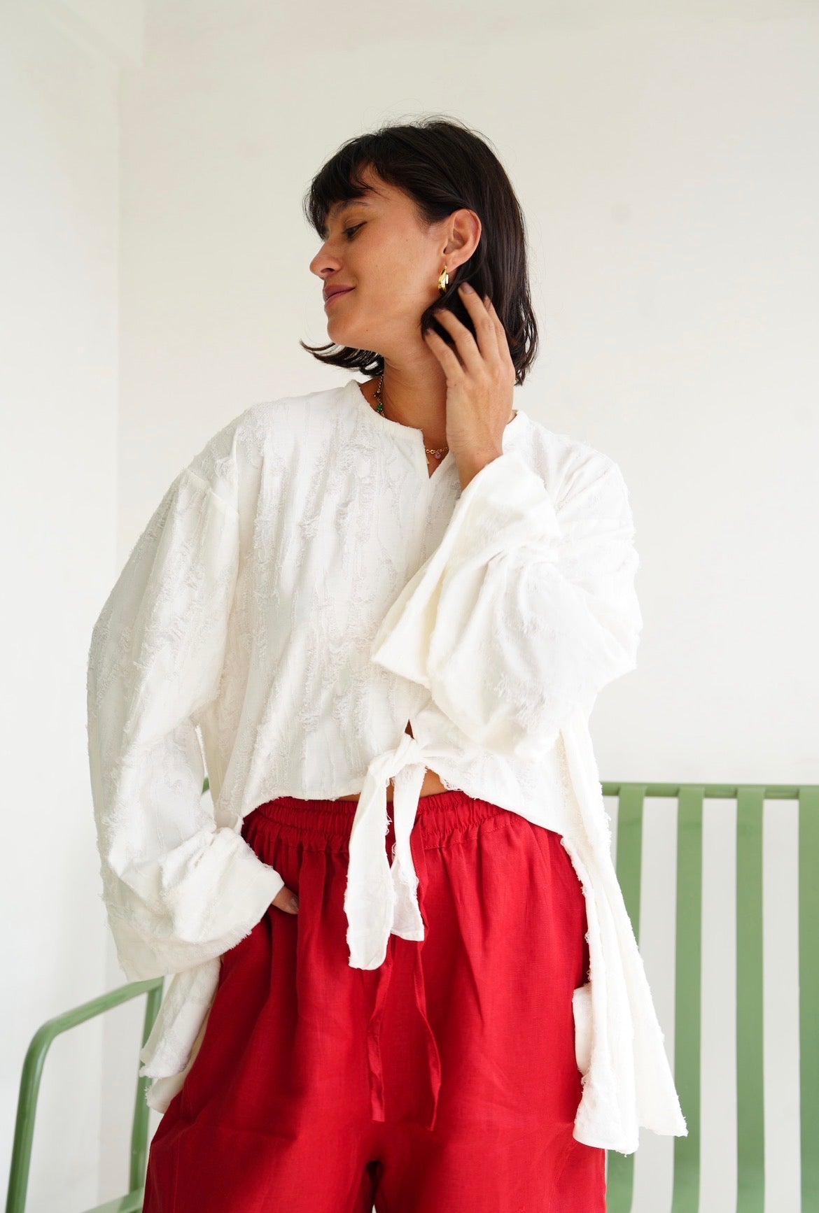 Fringe Texture Blouse - White