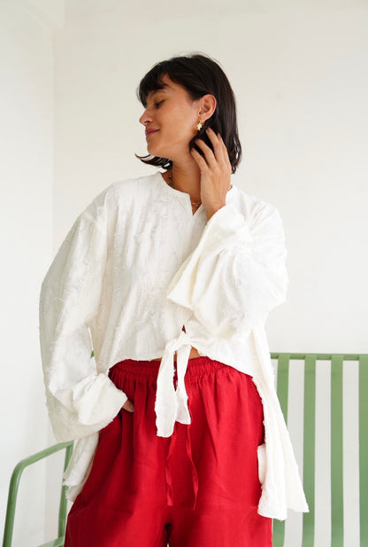 Fringe Texture Blouse - White