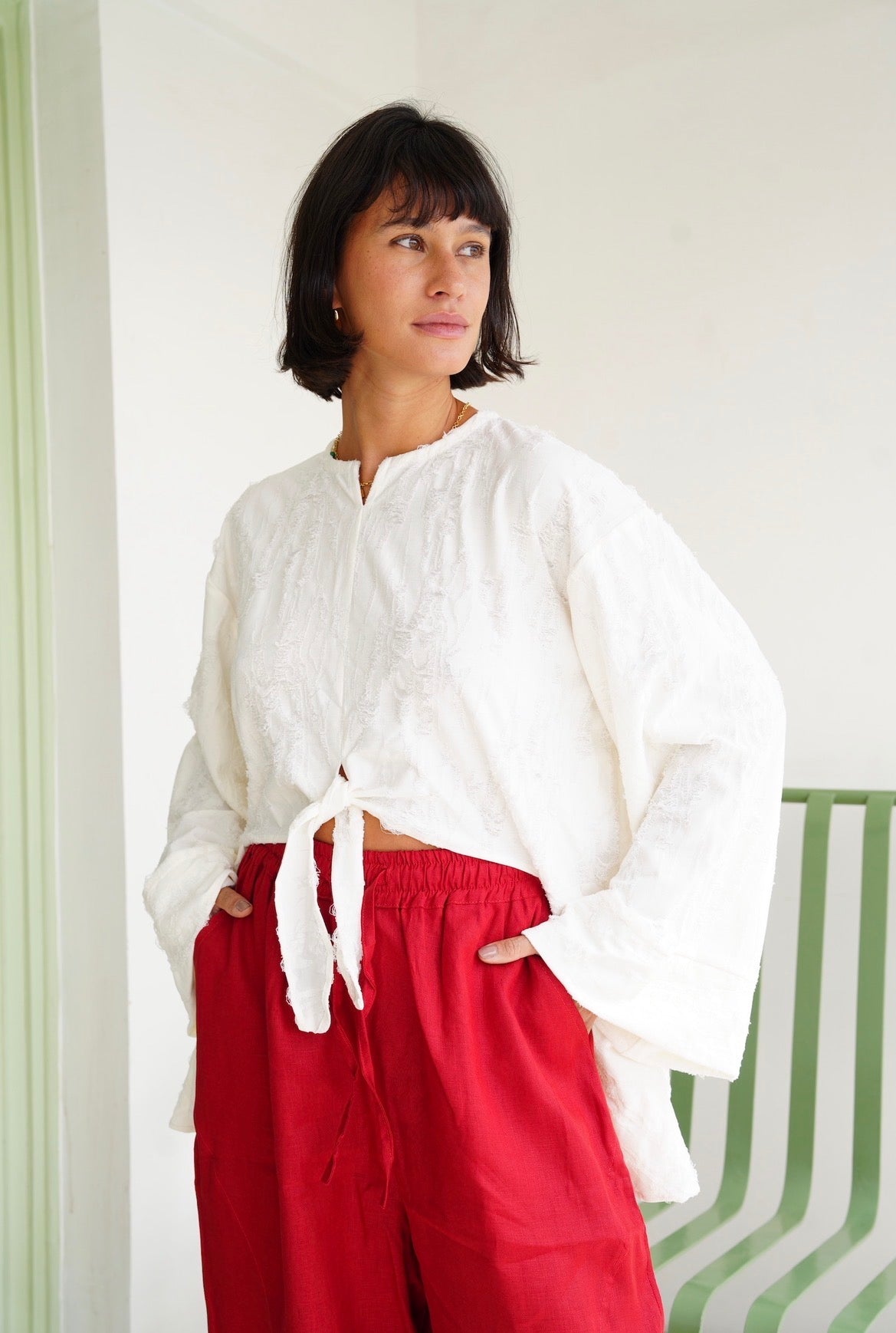 Fringe Texture Blouse - White