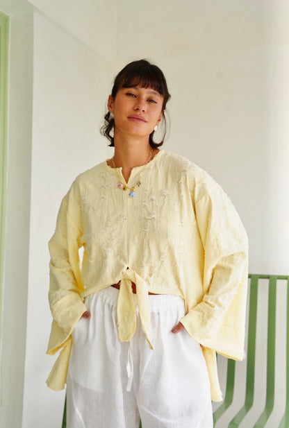 Fringe Texture Blouse - Pastel Yellow
