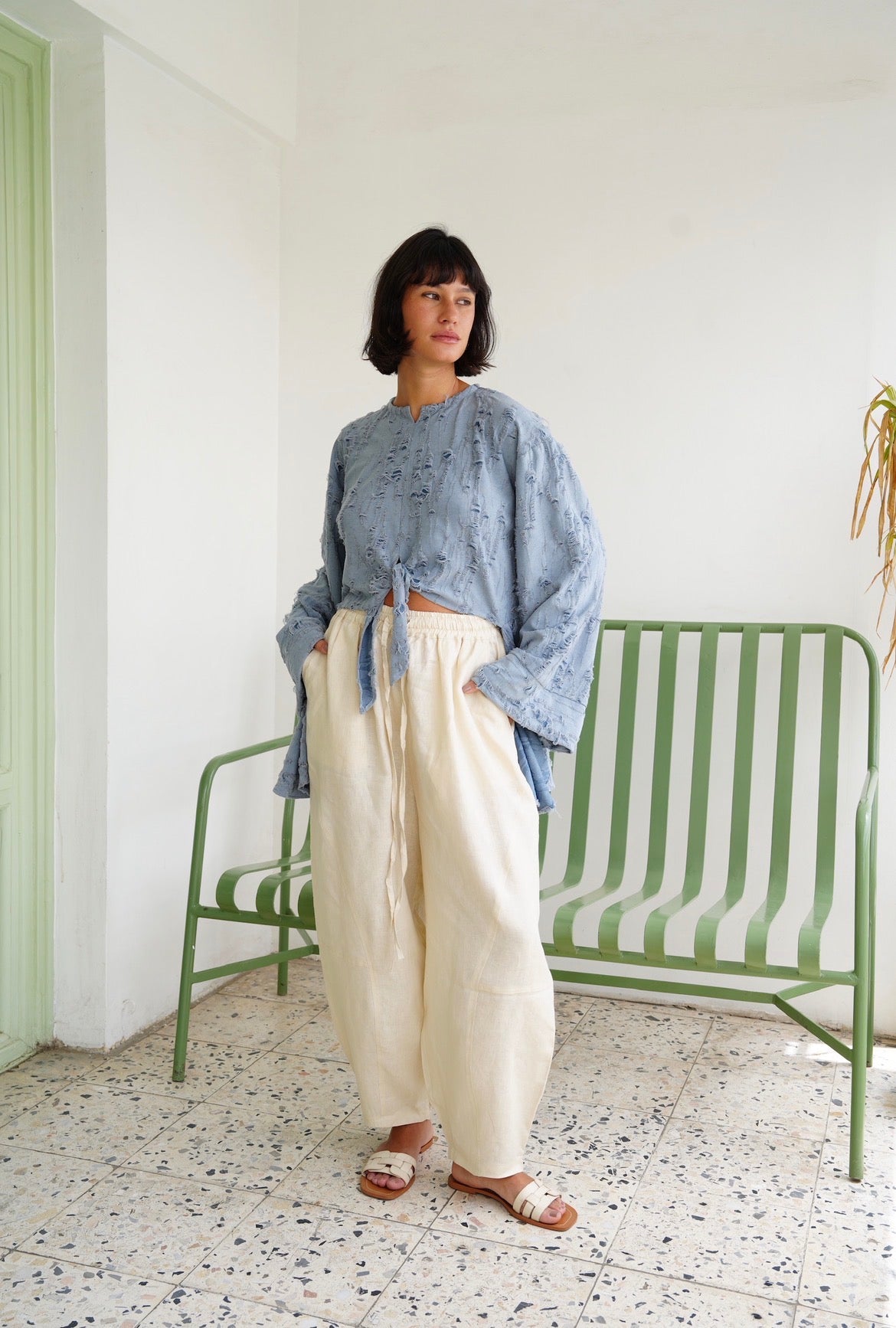 Fringe Texture Blouse - Blue