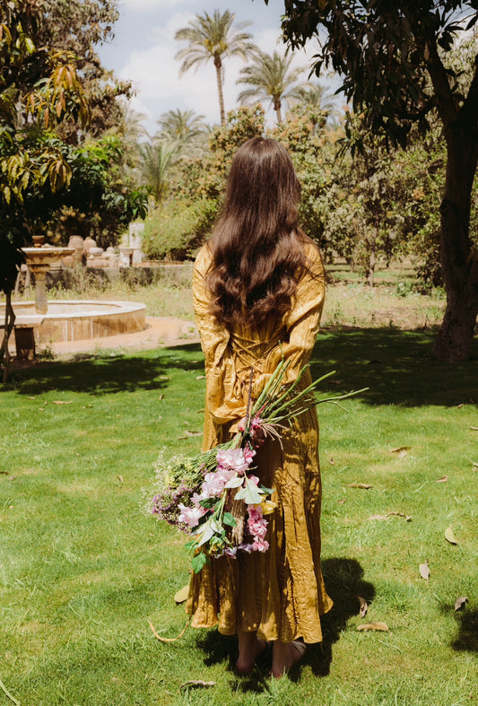 Lily Crushed Shirt Dress in Mustard