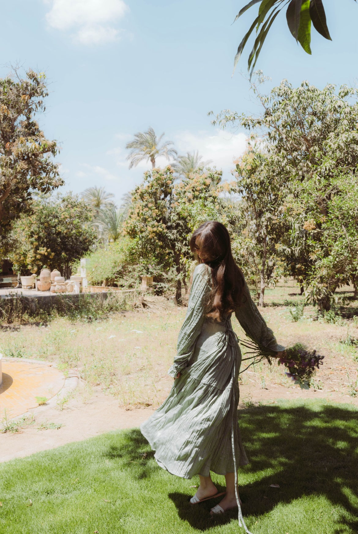 Lily Crushed Shirt Dress in Sage