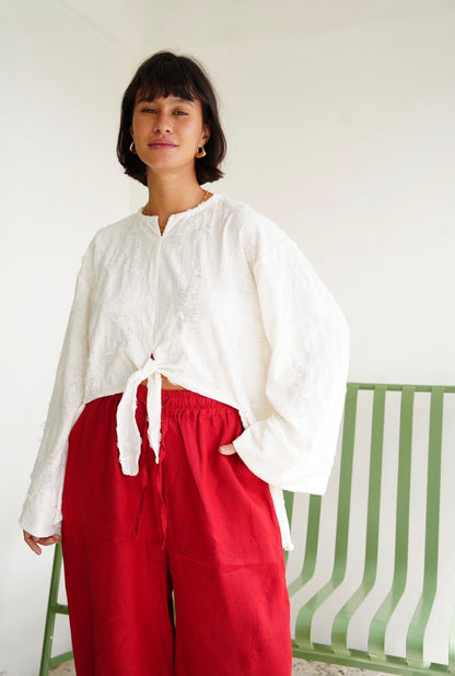 Fringe Texture Blouse - White