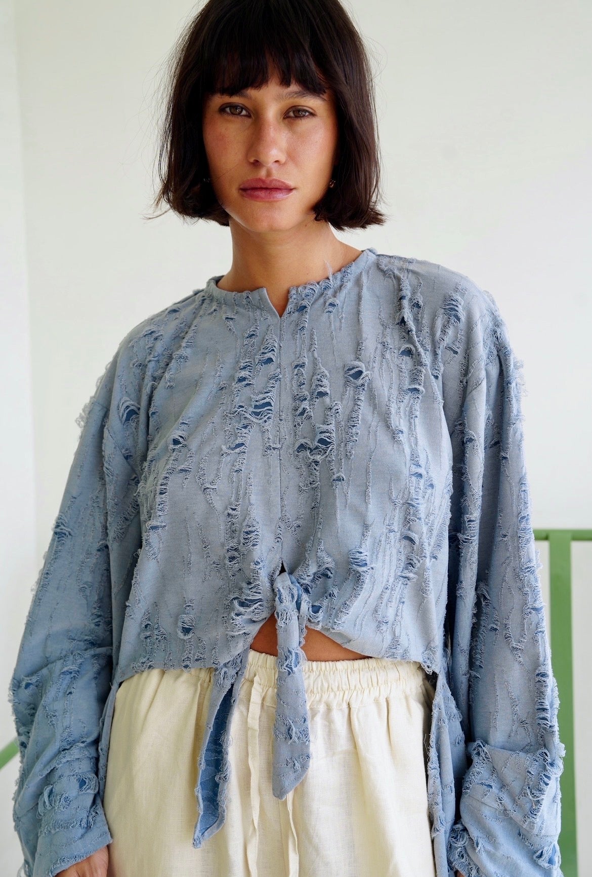 Fringe Texture Blouse - Blue