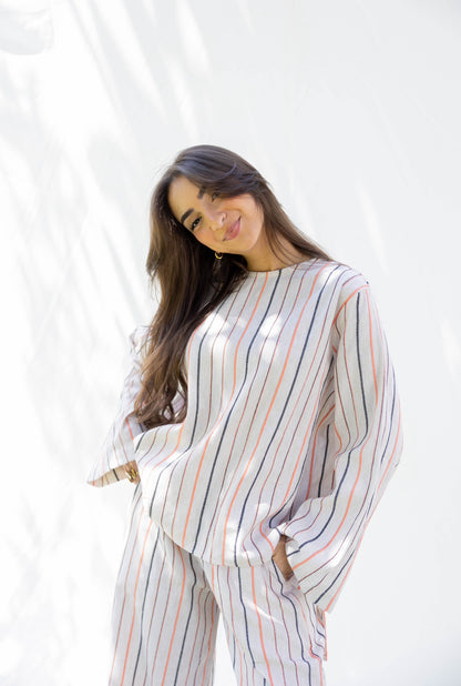 Daisy Linen Striped Set
