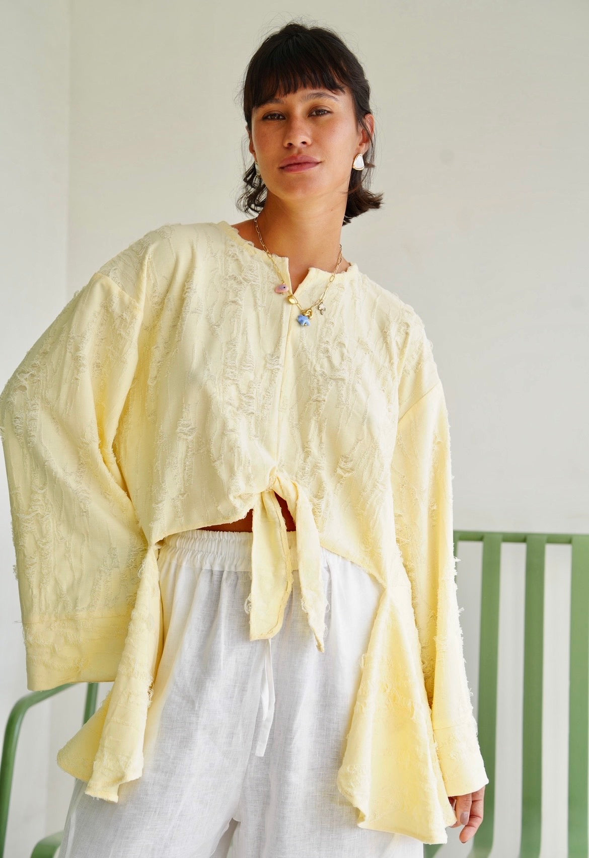Fringe Texture Blouse - Pastel Yellow