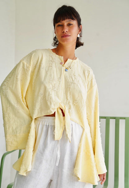 Fringe Texture Blouse - Pastel Yellow