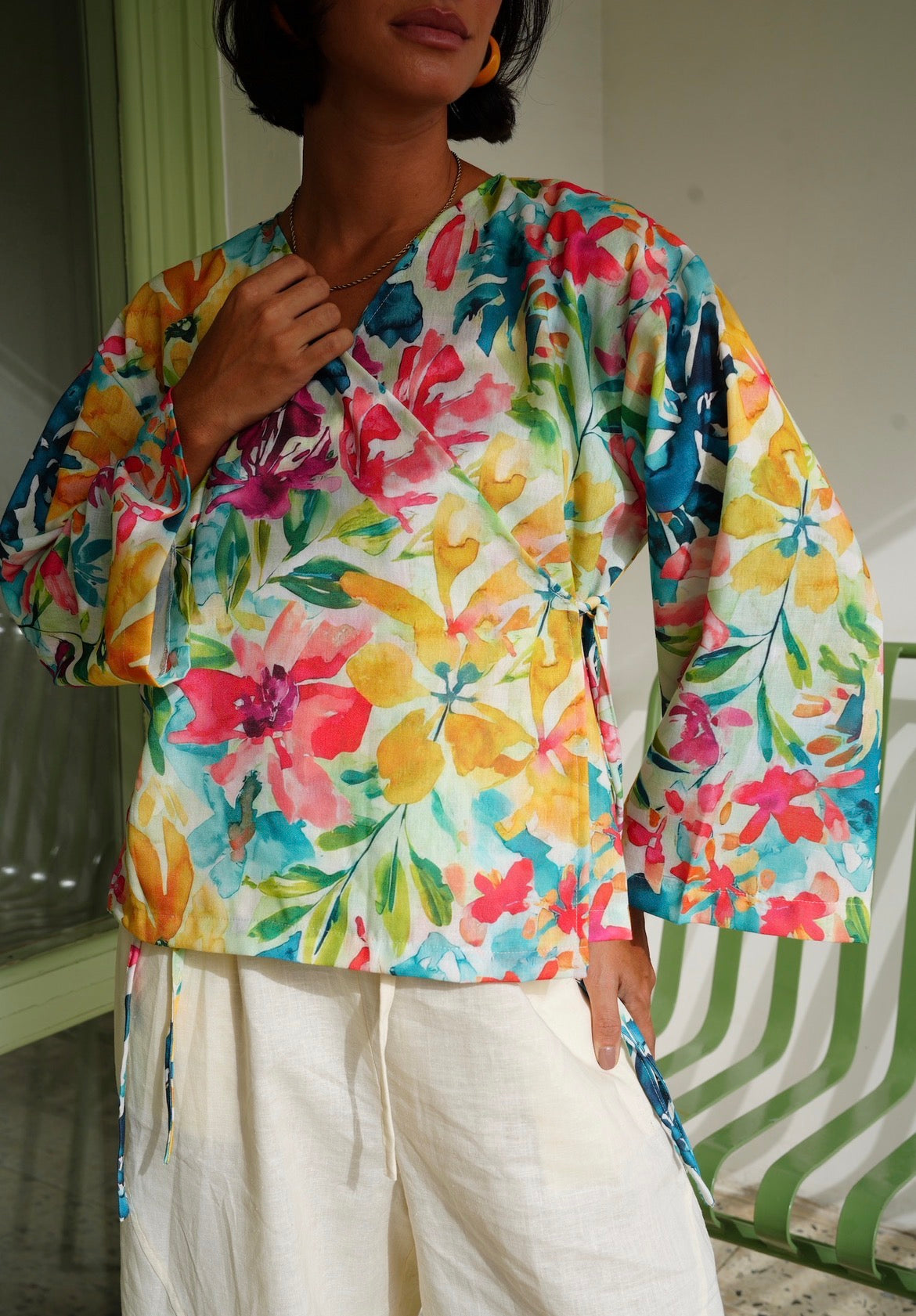Watercolor Wrap Top