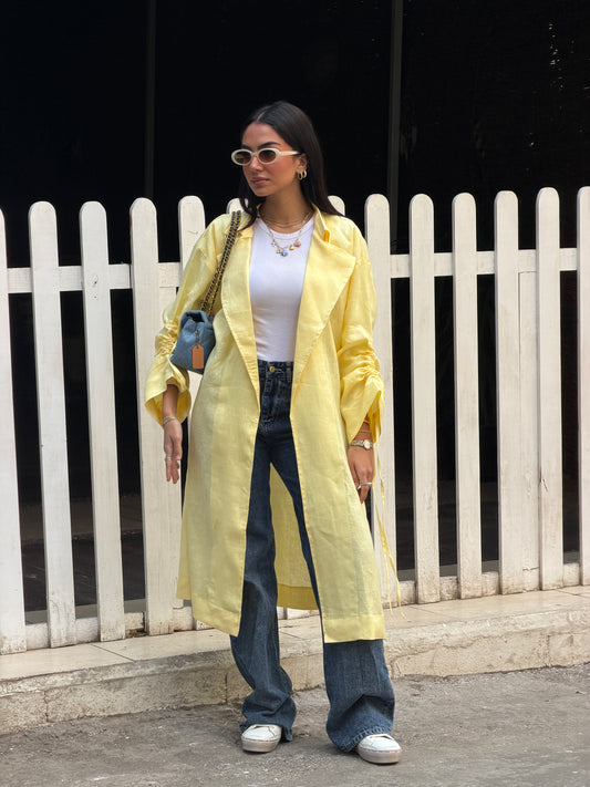 The Drawstring Cardigan in Yellow