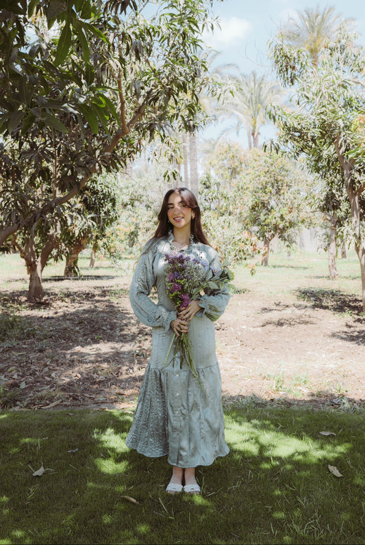 Lily Crushed Shirt Dress in Sage