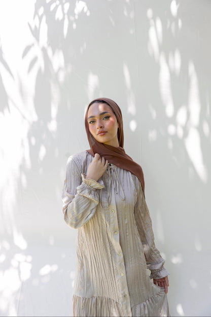 Lily Crushed Shirt Dress in Beige