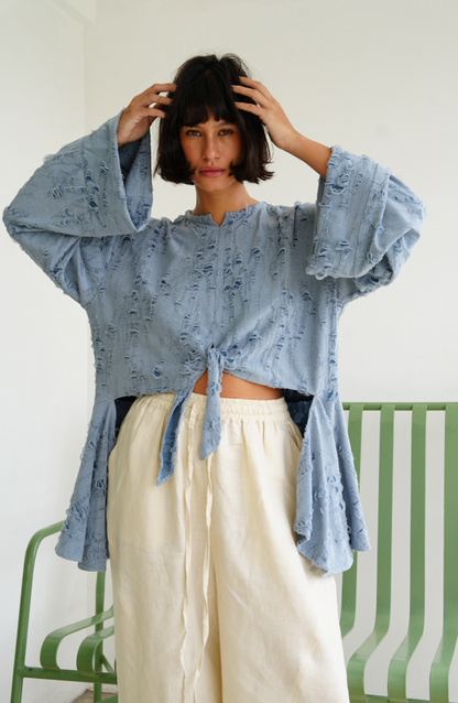 Fringe Texture Blouse - Blue